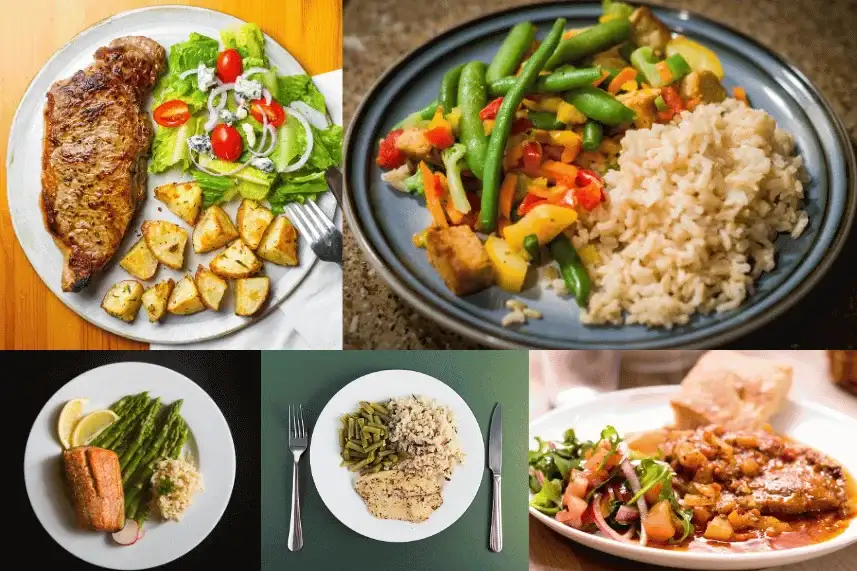 Healthy weeknight dinner of grilled chicken and roasted vegetables.