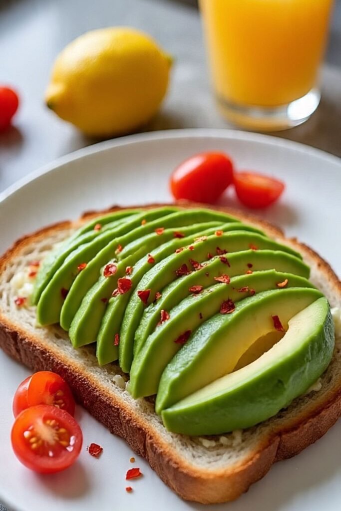 Sliced avocado with toast