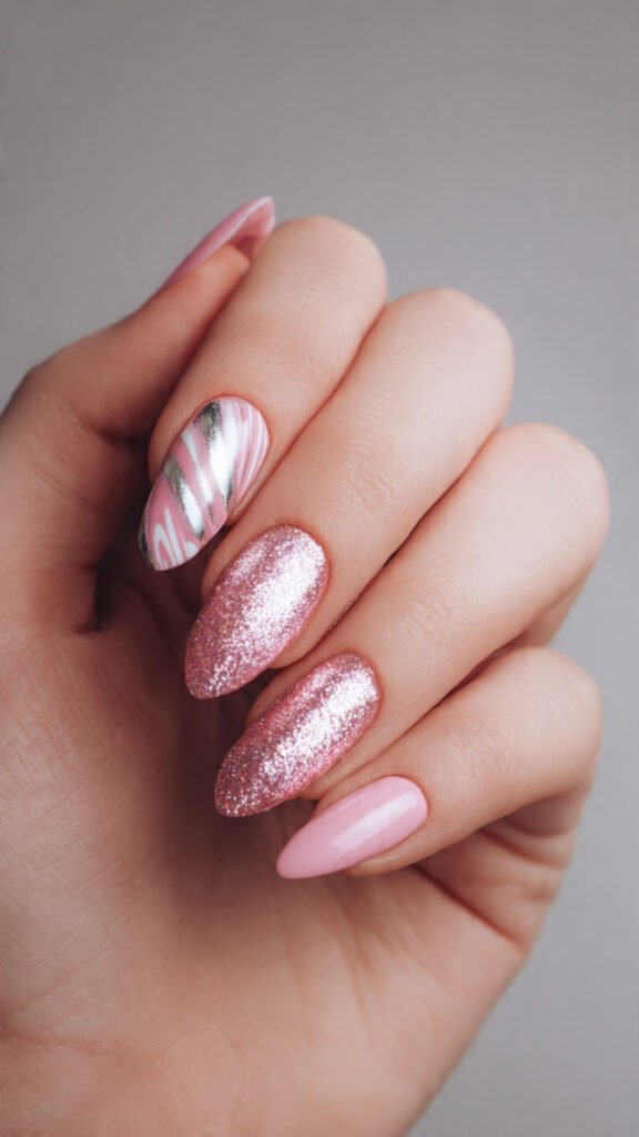 mismatched pink nails
