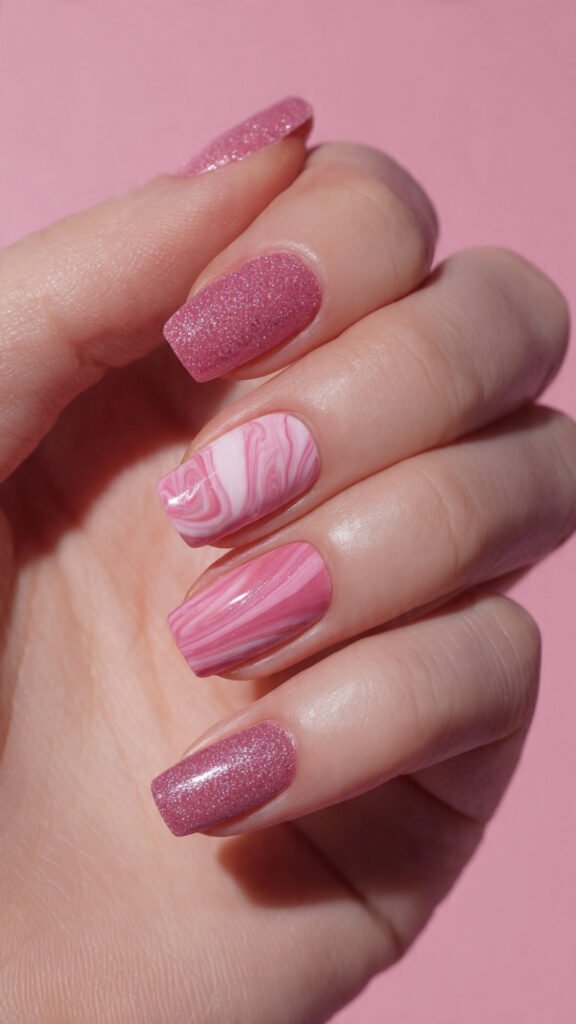 mismatched pink nails