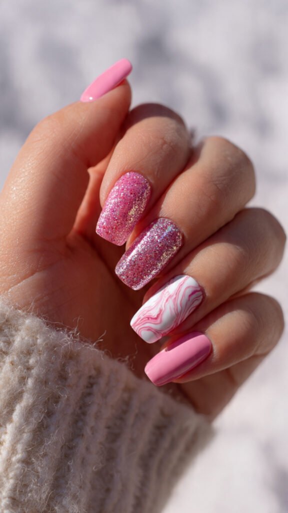 mismatched pink nails