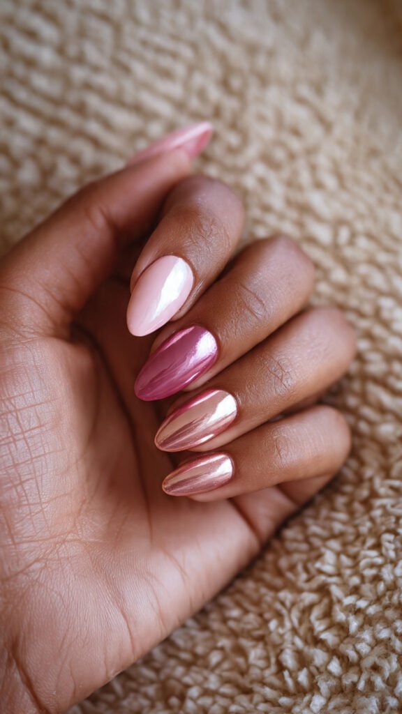 mixed finish pink nails