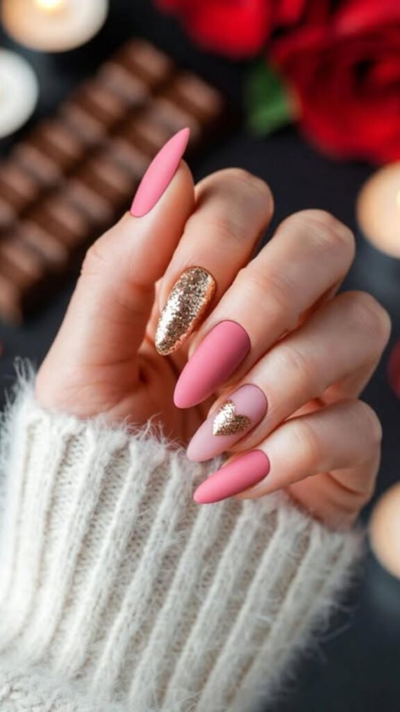 mixed finish pink nails