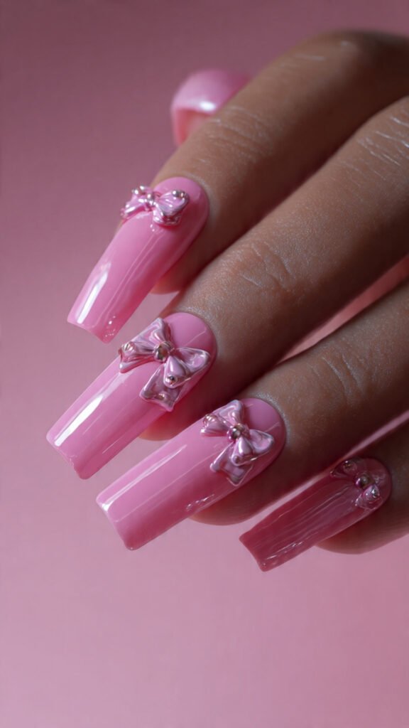 pink 3d gel nails