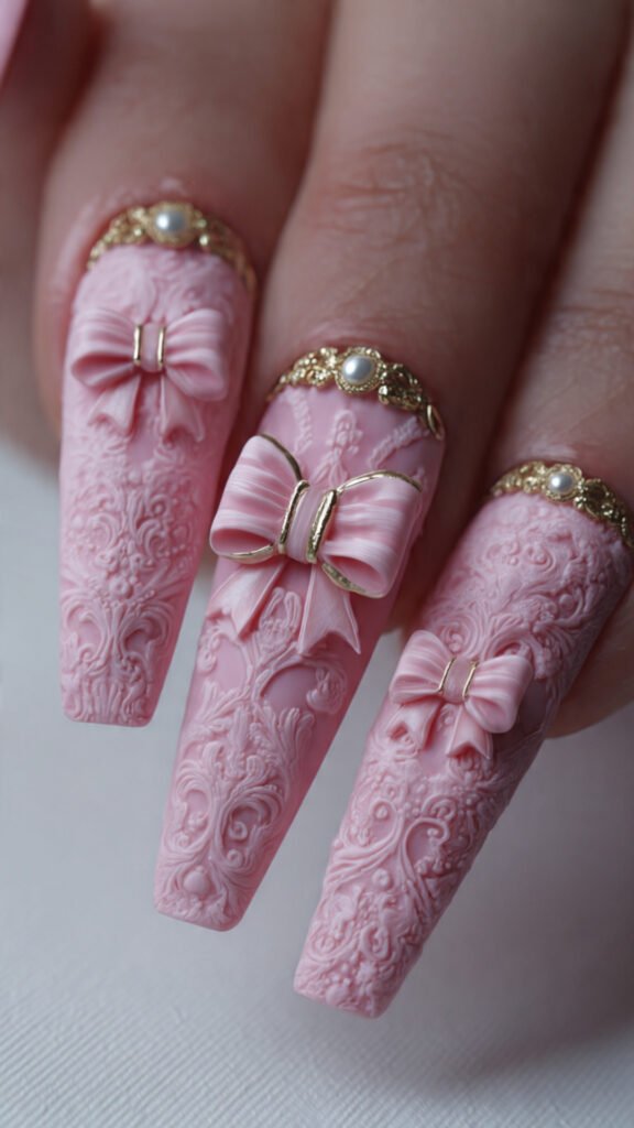 pink 3d gel nails