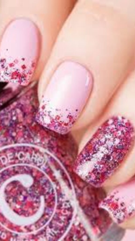 pink confetti glitter nails