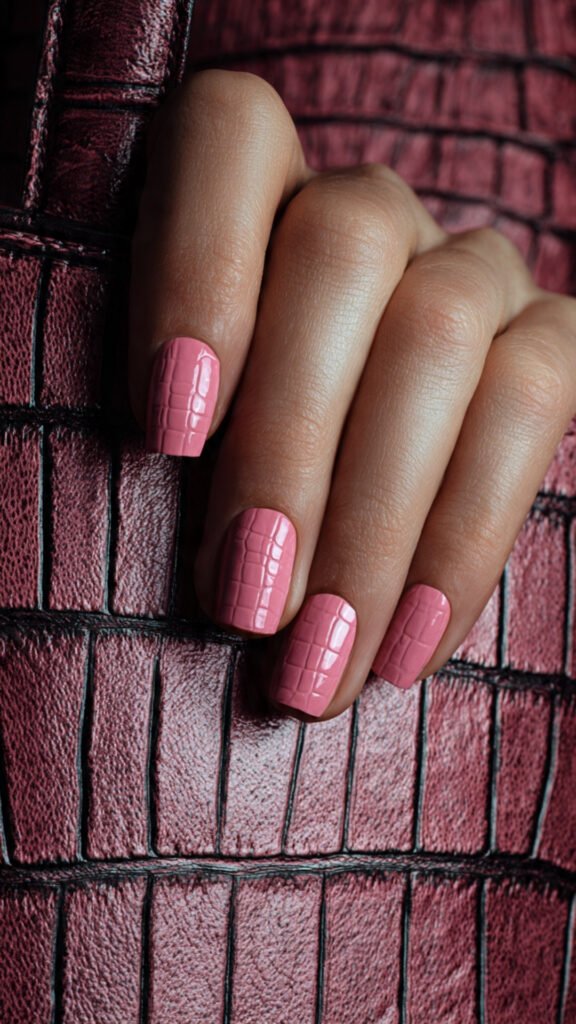 pink croc texture nails