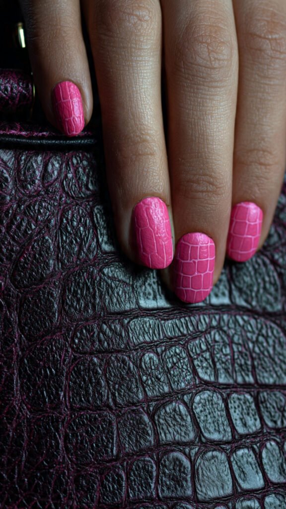 pink croc texture nails