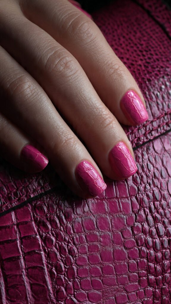 pink croc texture nails