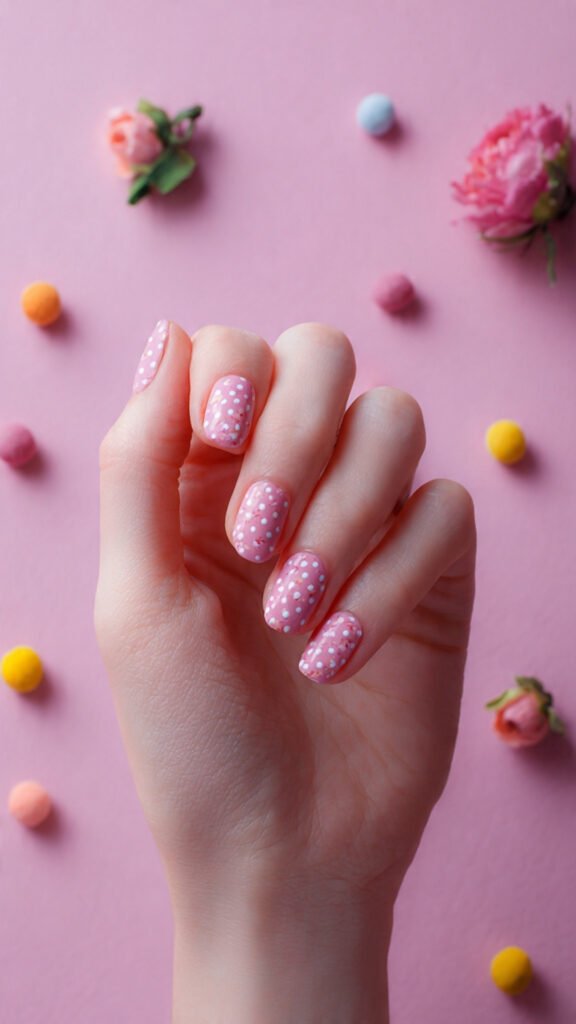 pink dot nail art