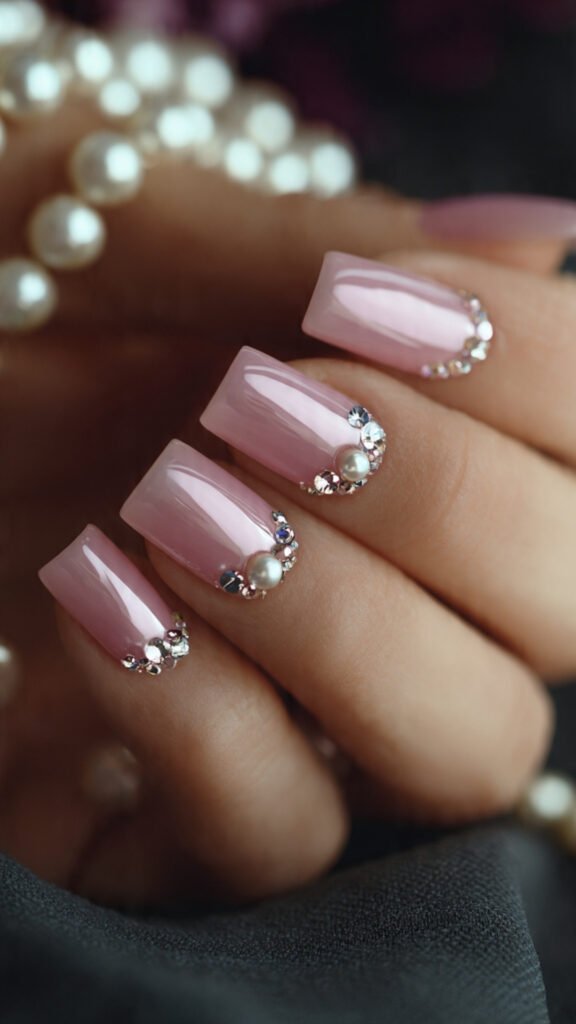 pink rhinestone nails