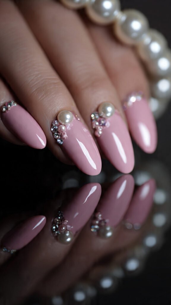 pink rhinestone nails