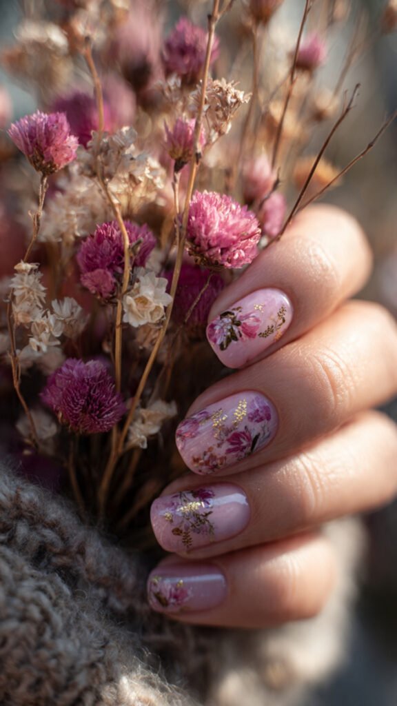 pink vintage floral nails