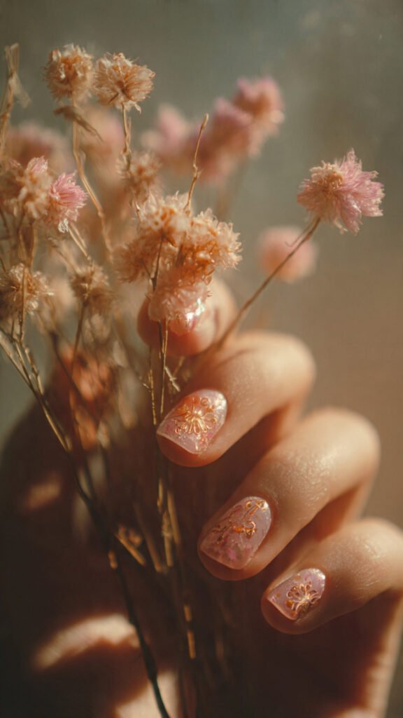 pink vintage floral nails