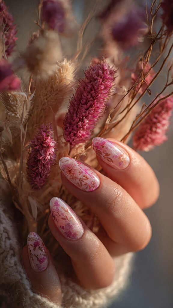 pink vintage floral nails